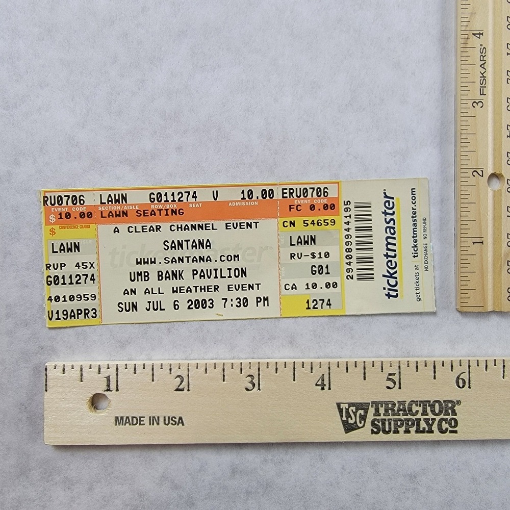 Santana Concert Ticket Stub UMB Bank Pavilion Maryland Heights MO July 6 2003 - Picture 10 of 10